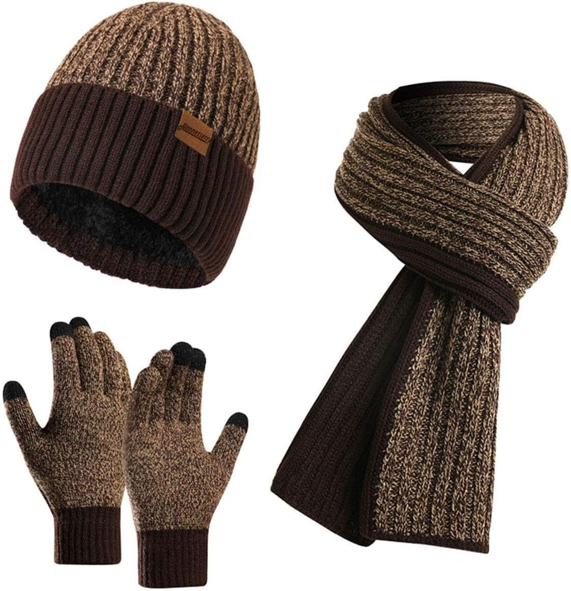 Winter Beanie, Scarf & Touchscreen Gloves Set – Fleece Lined