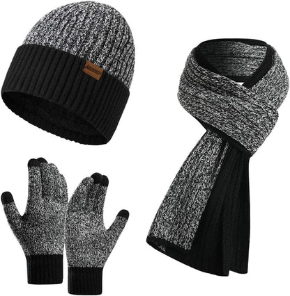 Winter Beanie, Scarf & Touchscreen Gloves Set – Fleece Lined