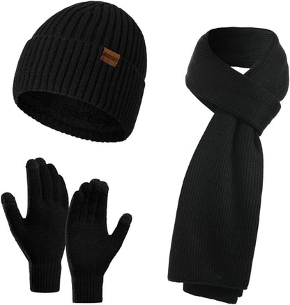 Winter Beanie, Scarf & Touchscreen Gloves Set – Fleece Lined