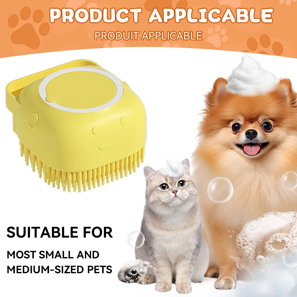 Dog & Cat Bathing Brush – Silicone Massage & Shampoo Dispenser