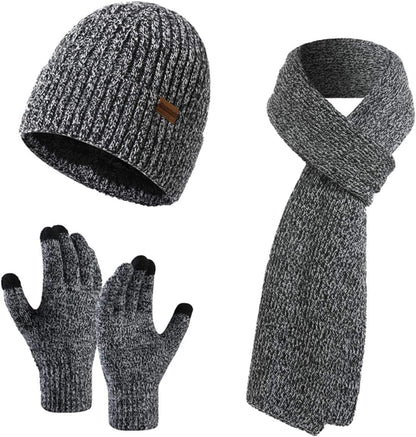 Winter Beanie, Scarf & Touchscreen Gloves Set – Fleece Lined