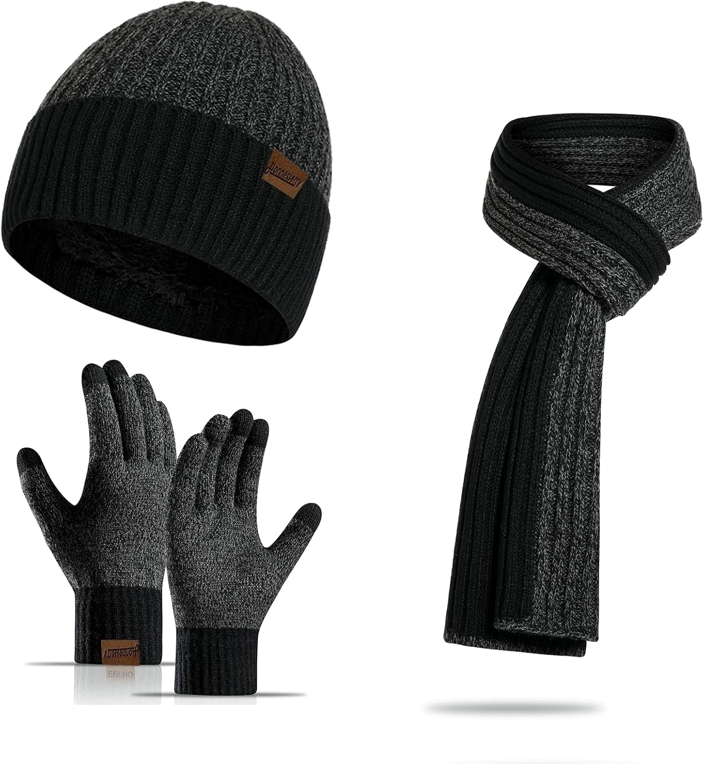 Winter Beanie, Scarf & Touchscreen Gloves Set – Fleece Lined