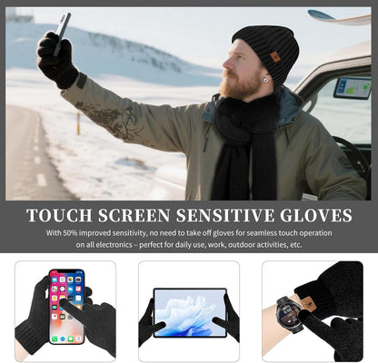 Winter Beanie, Scarf & Touchscreen Gloves Set – Fleece Lined