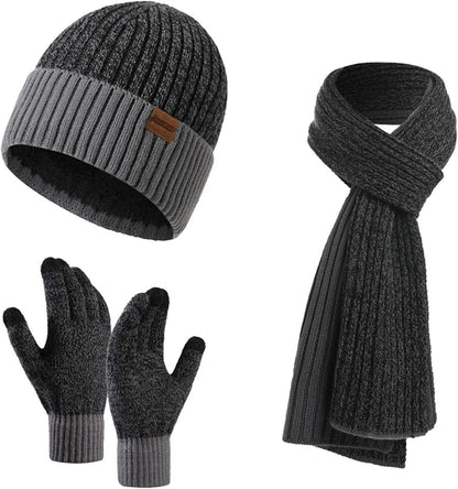 Winter Beanie, Scarf & Touchscreen Gloves Set – Fleece Lined