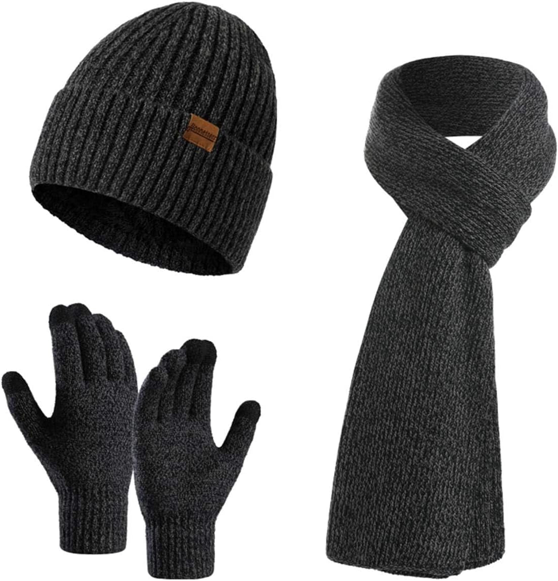 Winter Beanie, Scarf & Touchscreen Gloves Set – Fleece Lined