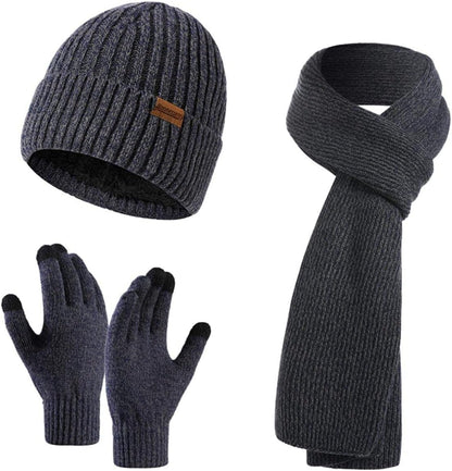 Winter Beanie, Scarf & Touchscreen Gloves Set – Fleece Lined
