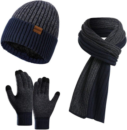 Winter Beanie, Scarf & Touchscreen Gloves Set – Fleece Lined