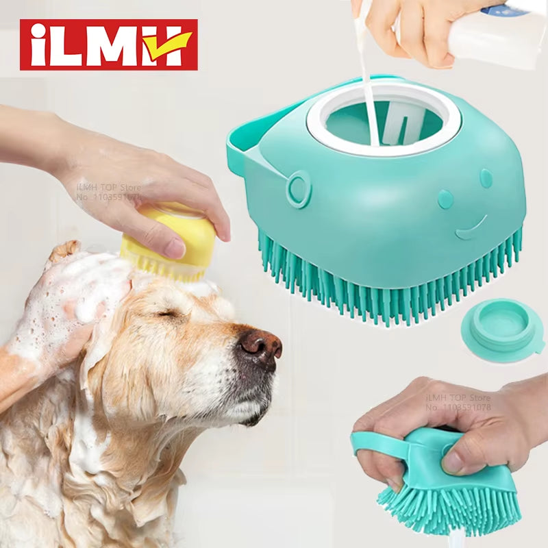 Dog & Cat Bathing Brush – Silicone Massage & Shampoo Dispenser
