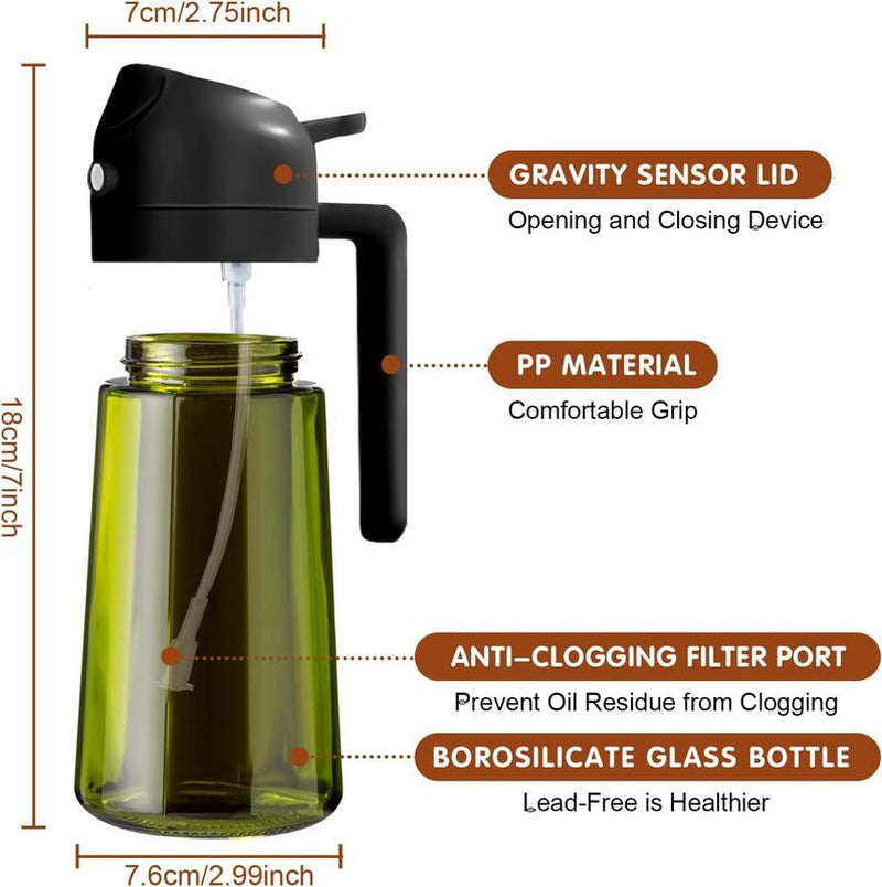 2-in-1 Oil Sprayer Bottle – 16oz Dark Glass