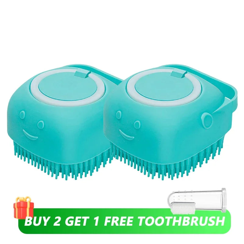 Dog & Cat Bathing Brush – Silicone Massage & Shampoo Dispenser